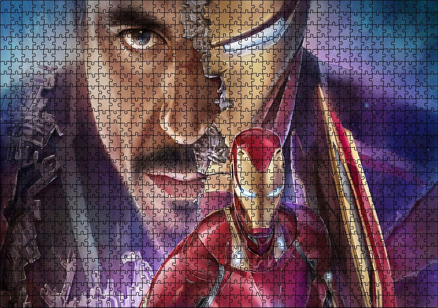 Yenilmezler Iron Man ve Tony Stark Kompozisyon Puzzle Yapboz MDF Ahşap 1000 Parça 49 cm X 68 cm