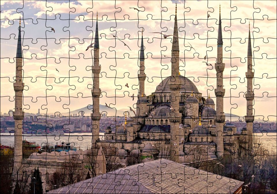 Sultan Ahmet Cami Görseli Puzzle Yapboz MDF Ahşap 120 Parça 24 cm X 34 cm