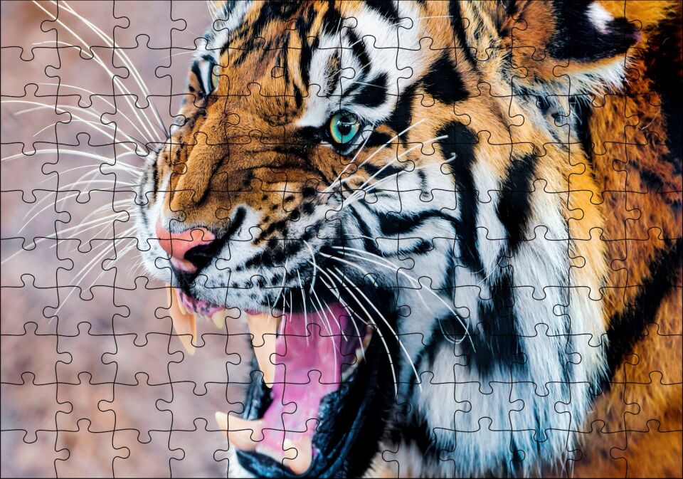 Kükreyen Kaplan Puzzle Yapboz MDF Ahşap 120 Parça 24 cm X 34 cm