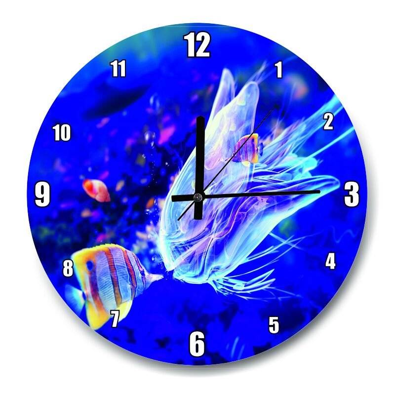 Denizanası ve Balıklar  Mdf Ahşap Duvar Saati