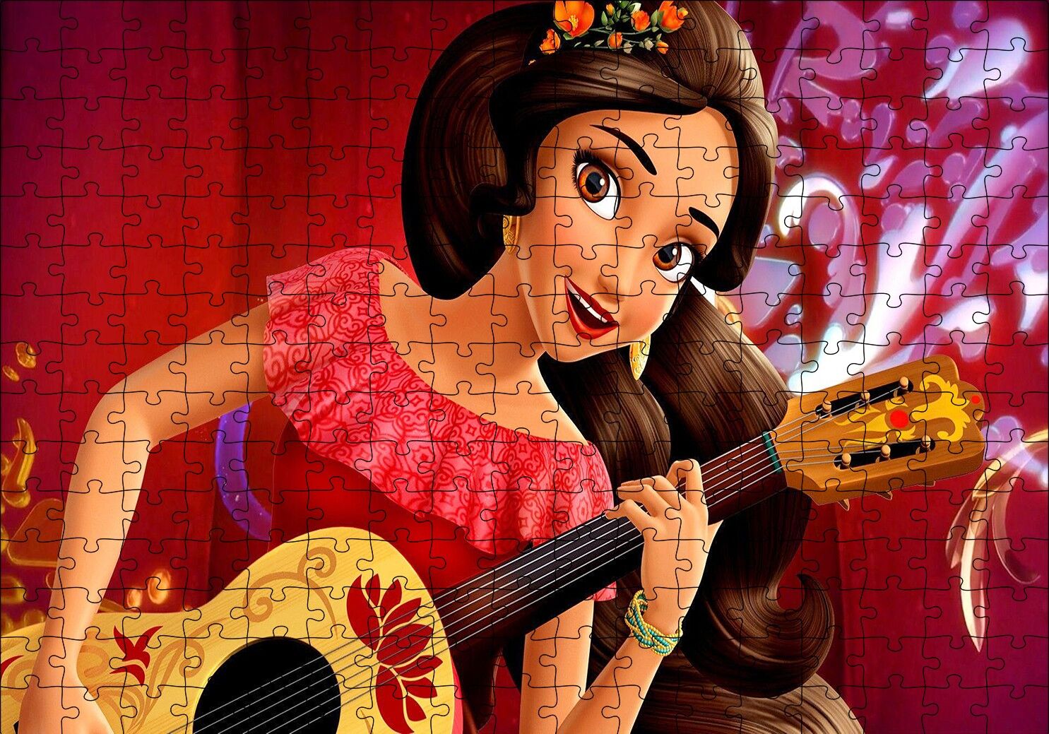 Elena of Avalor Gitar Çalıyor Puzzle Yapboz MDF Ahşap 255 Parça 34 cm X 49 cm