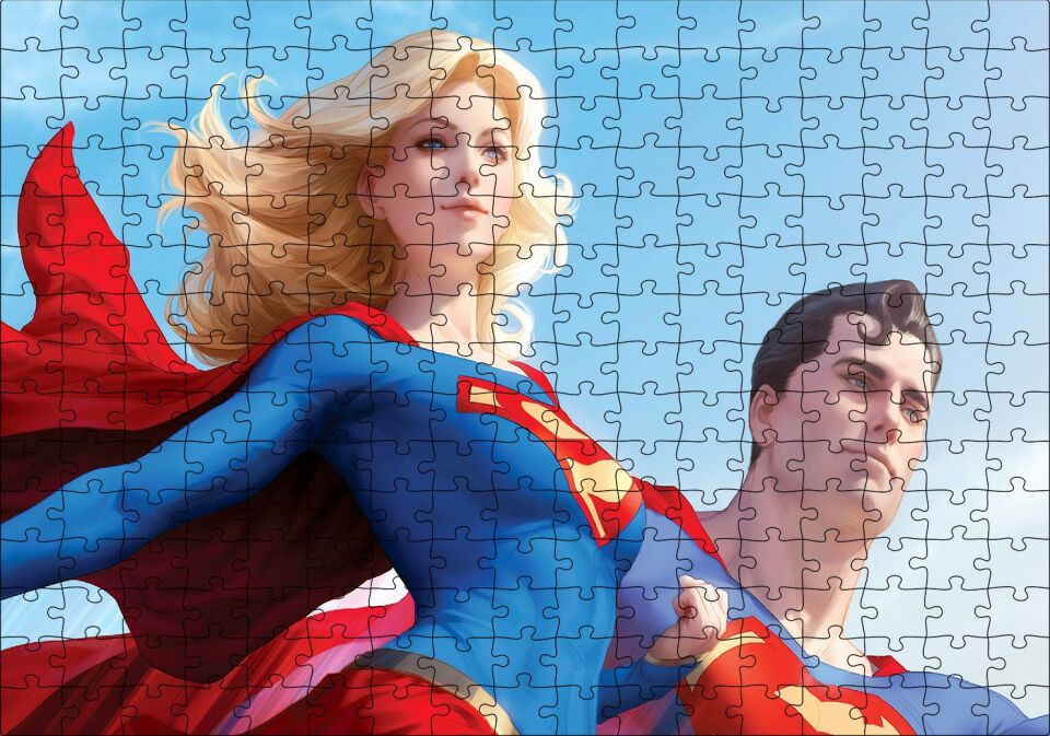 Süpermen ve Süper Kız Puzzle Yapboz MDF Ahşap 255 Parça 34 cm X 49 cm