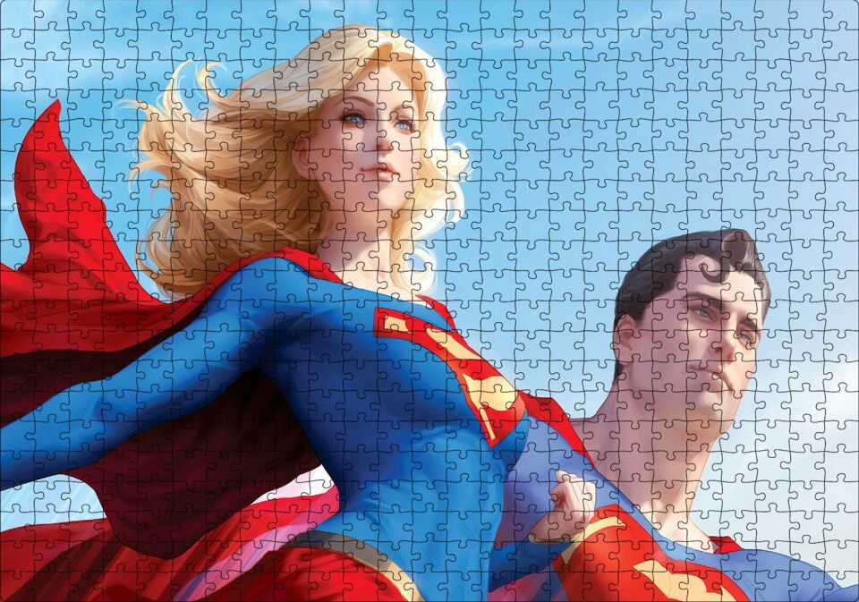 Süpermen ve Süper Kız Puzzle Yapboz MDF Ahşap 500 Parça 49 cm X 68 cm