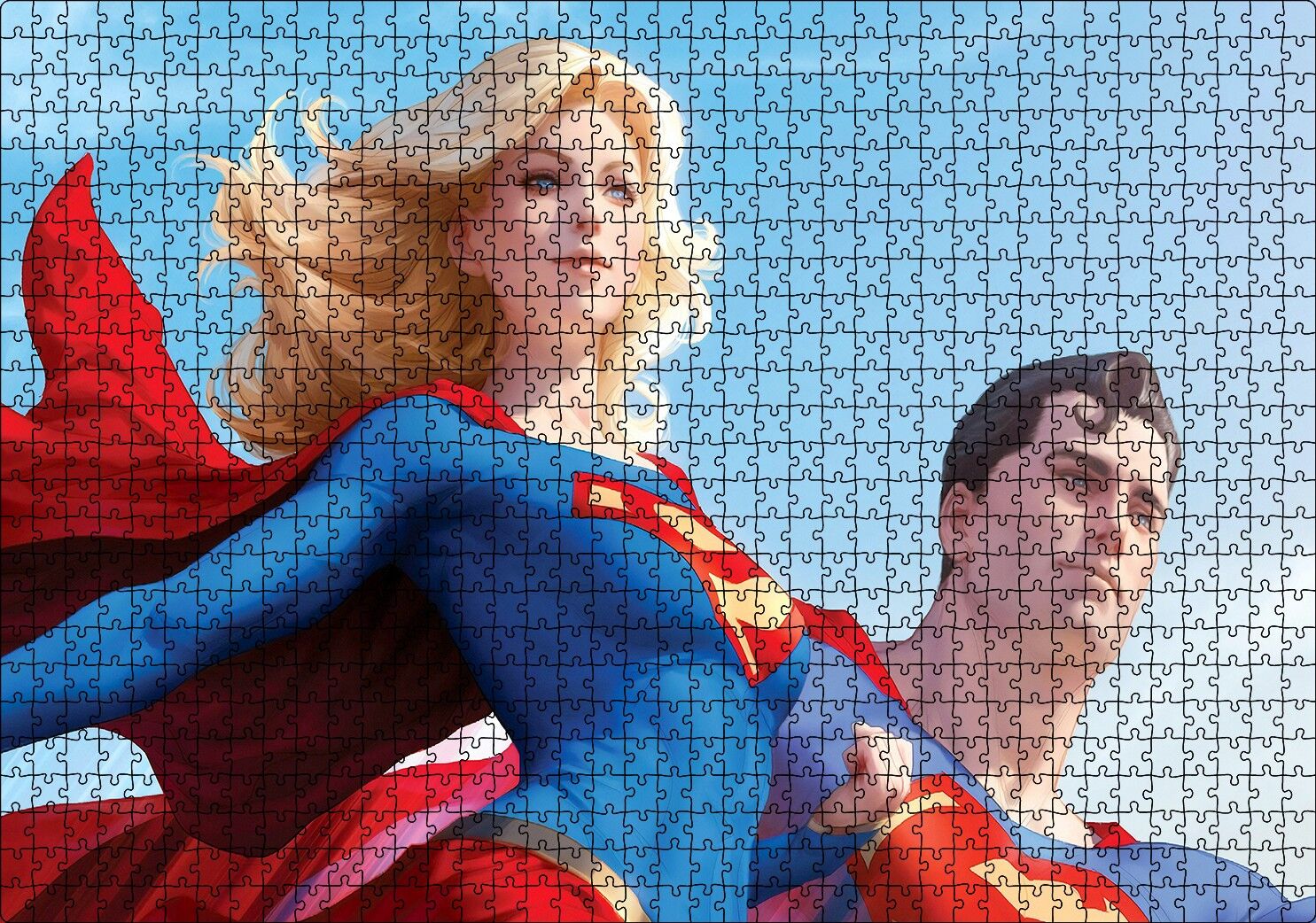 Süpermen ve Süper Kız Puzzle Yapboz MDF Ahşap 1000 Parça 49 cm X 68 cm