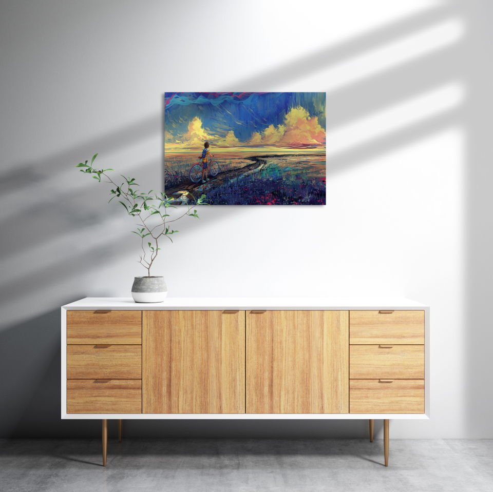 Bisikletli Çocuk MDF Akşap Duvar Tablo 25x35 cm