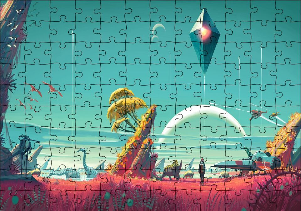 No Man's Sky Medeniyet Kompozisyon Puzzle Yapboz MDF Ahşap 120 Parça 24 cm X 34 cm