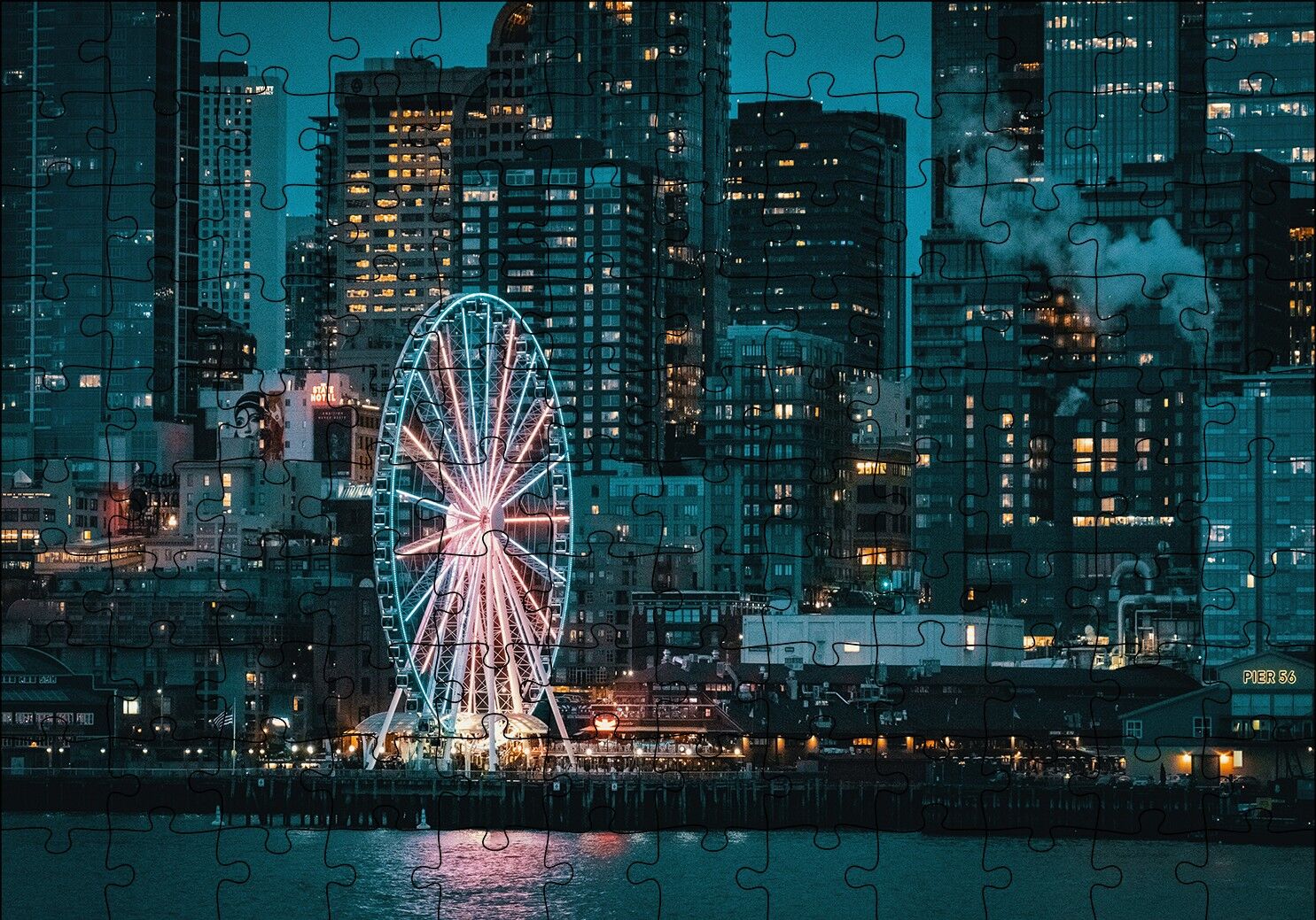 Lunapark ve Gökdelenler Puzzle Yapboz MDF Ahşap 120 Parça 24 cm X 34 cm