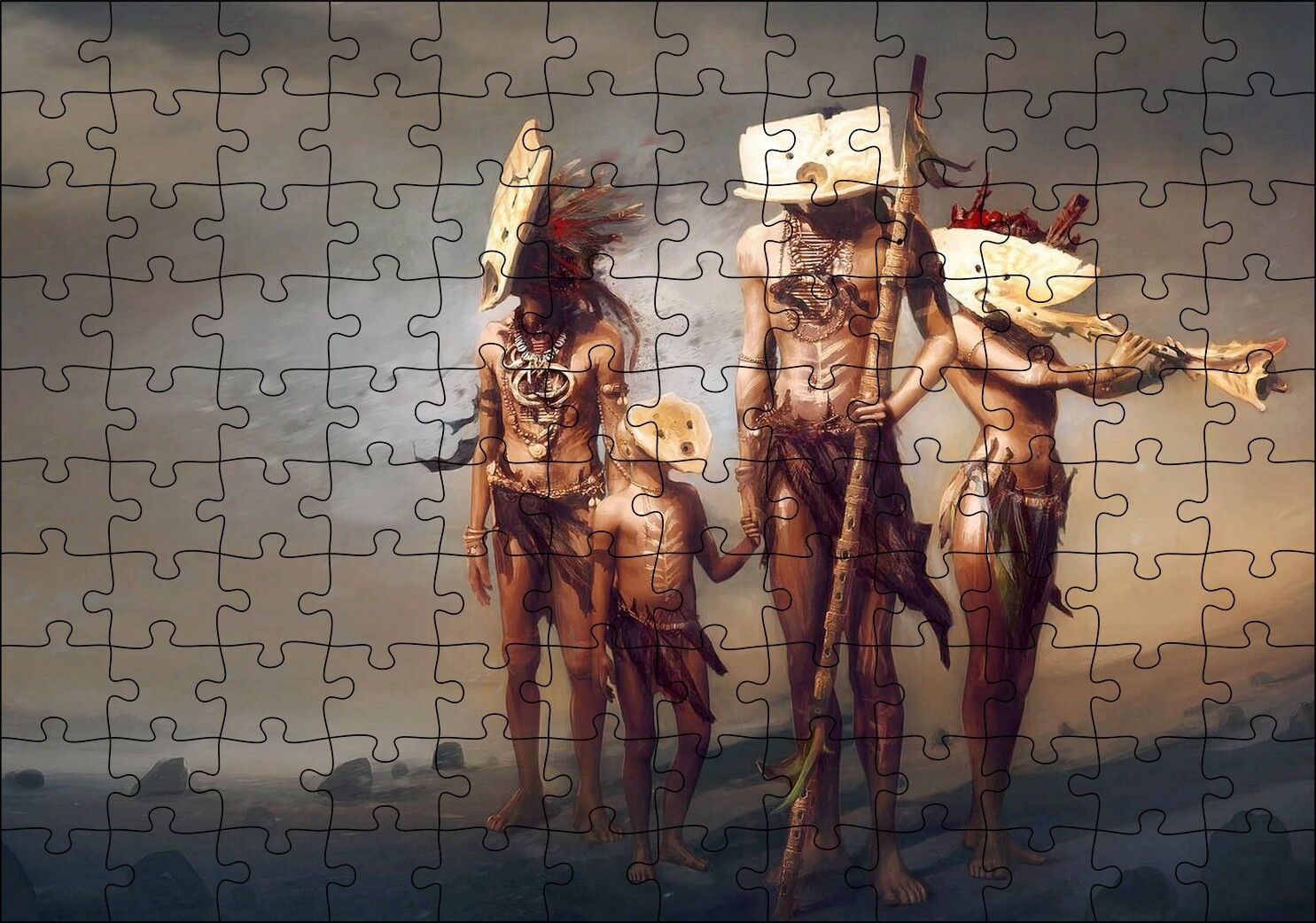 Yerli Savaşçı Ailesi Silahlarıyla Puzzle Yapboz MDF Ahşap 120 Parça 24 cm X 34 cm