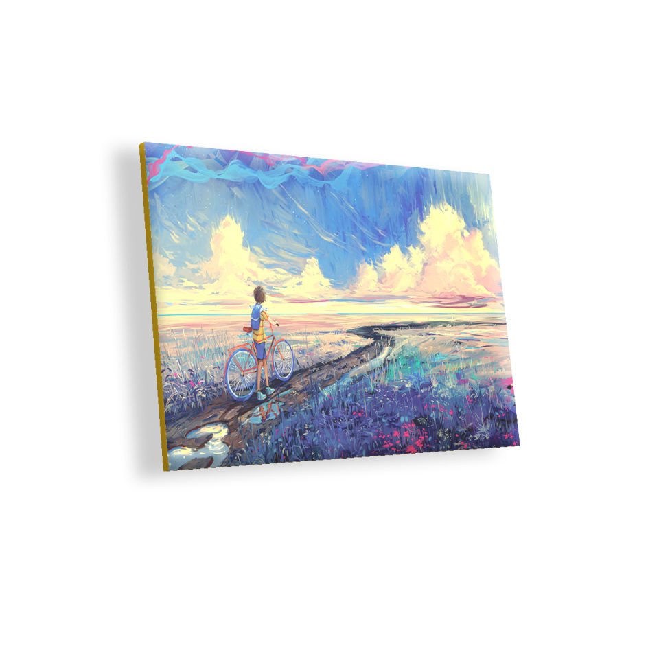 Bisikletli Çocuk MDF Akşap Duvar Tablo 50x70 cm