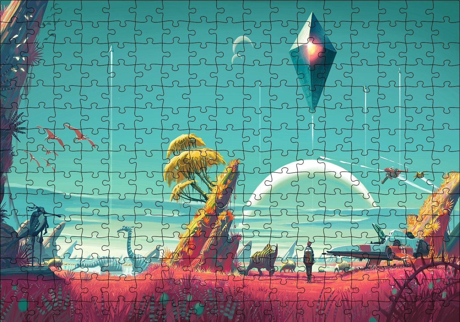 No Man's Sky Medeniyet Kompozisyon Puzzle Yapboz MDF Ahşap 255 Parça 34 cm X 49 cm