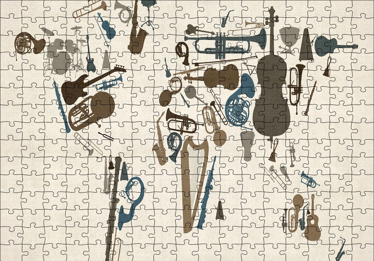 Enstrümanlardan Oluşan Dünya Haritası Puzzle Yapboz MDF Ahşap 255 Parça 34 cm X 49 cm
