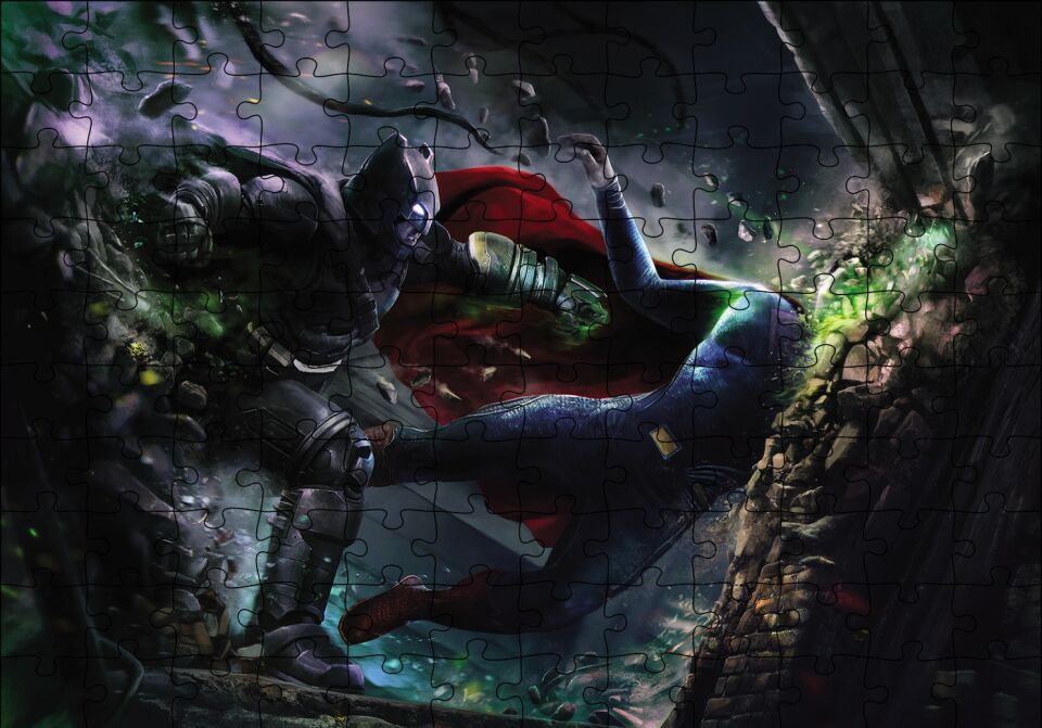 Batman Superman Ezici Yumruk Puzzle Yapboz MDF Ahşap