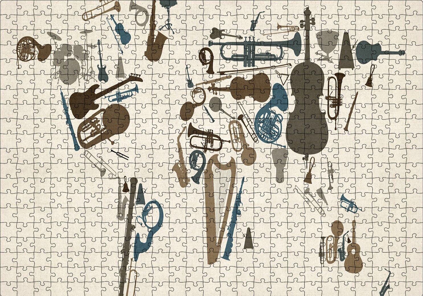Enstrümanlardan Oluşan Dünya Haritası Puzzle Yapboz MDF Ahşap 500 Parça 49 cm X 68 cm