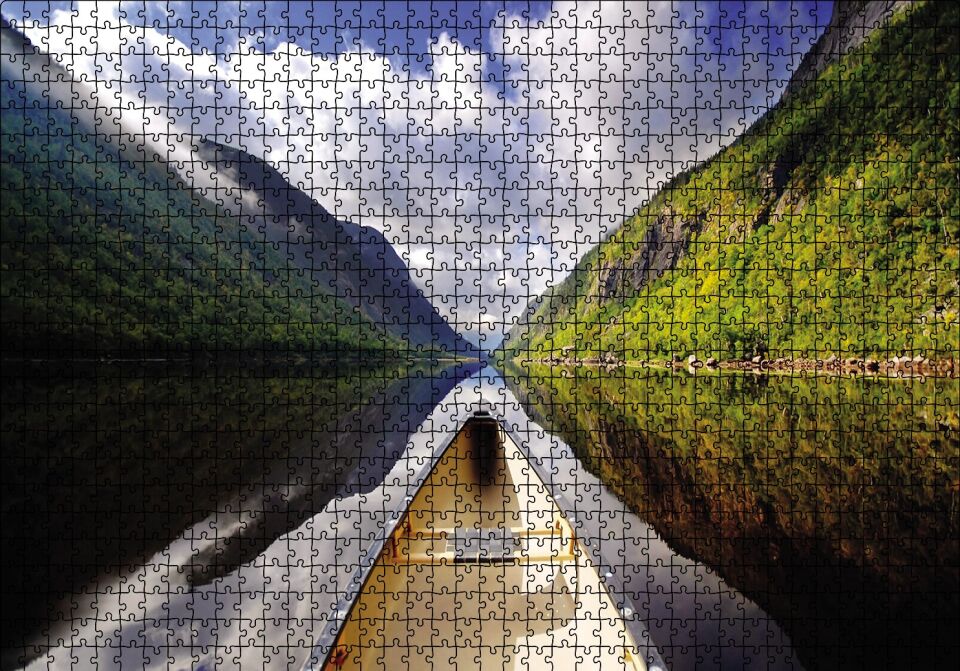 Nehirde Tekne Puzzle Yapboz MDF Ahşap 1000 Parça 49 cm X 68 cm