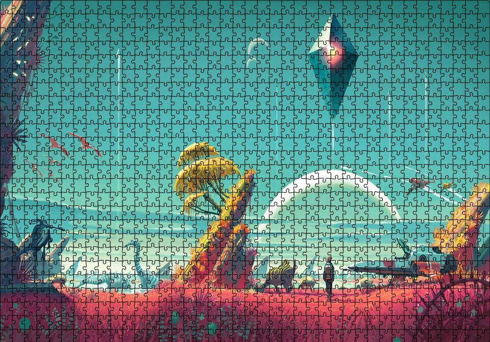 No Man's Sky Medeniyet Kompozisyon Puzzle Yapboz MDF Ahşap 1000 Parça 49 cm X 68 cm