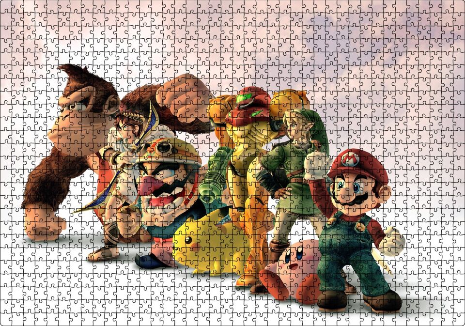 Bilgisayar ve Atari Oyun Karakterleri Bulutlu Arka Plan Puzzle Yapboz MDF Ahşap 1000 Parça 49 cm X 68 cm