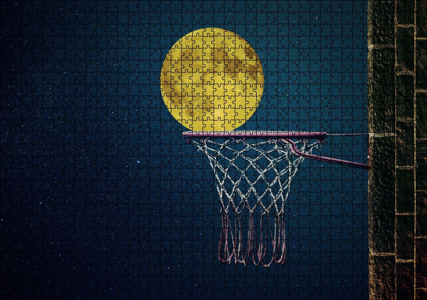 Basket Potası ve Dolunay İllüstrasyon Puzzle Yapboz MDF Ahşap 1000 Parça 49 cm X 68 cm