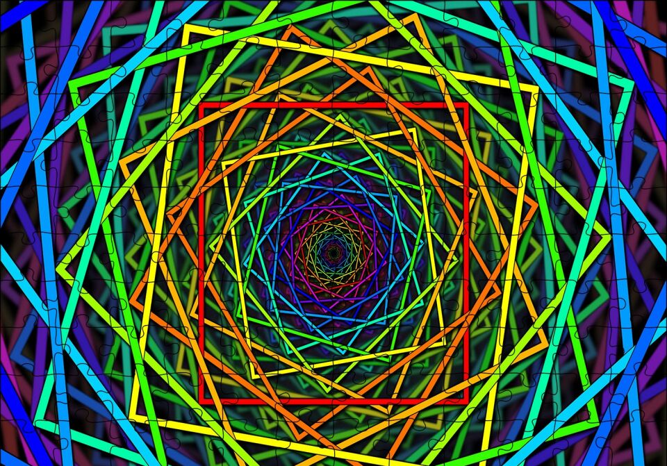 İçiçe Sarmal Renkli Kareler Puzzle Yapboz MDF Ahşap