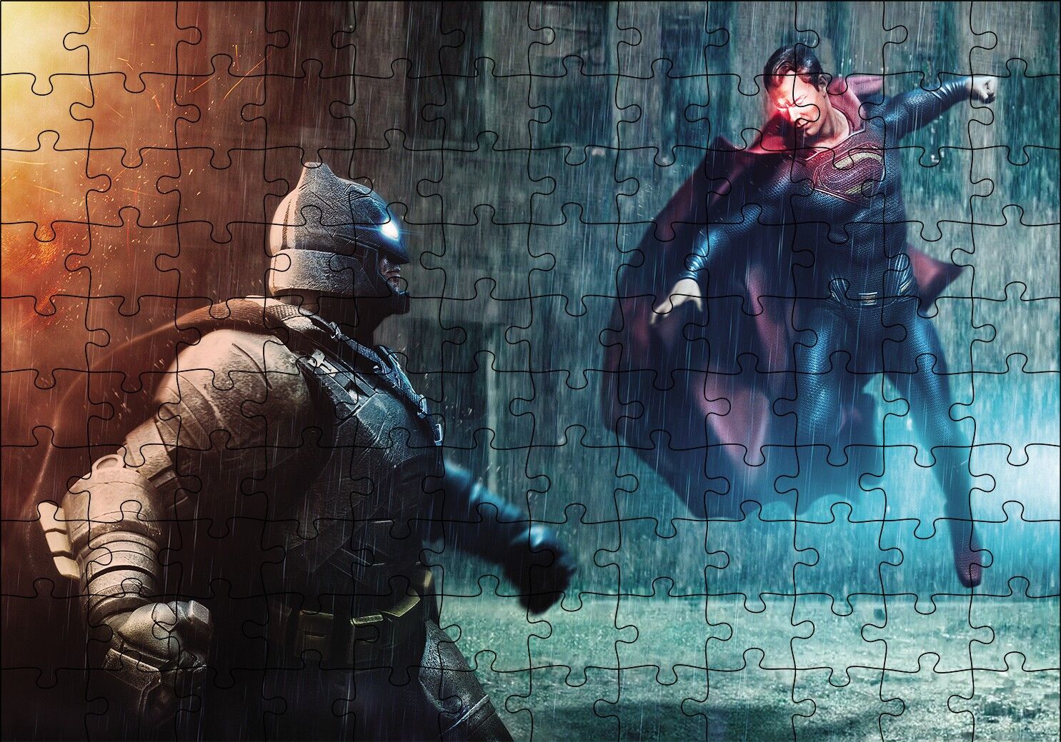 Batman ve Superman Mücadelesi Puzzle Yapboz MDF Ahşap
