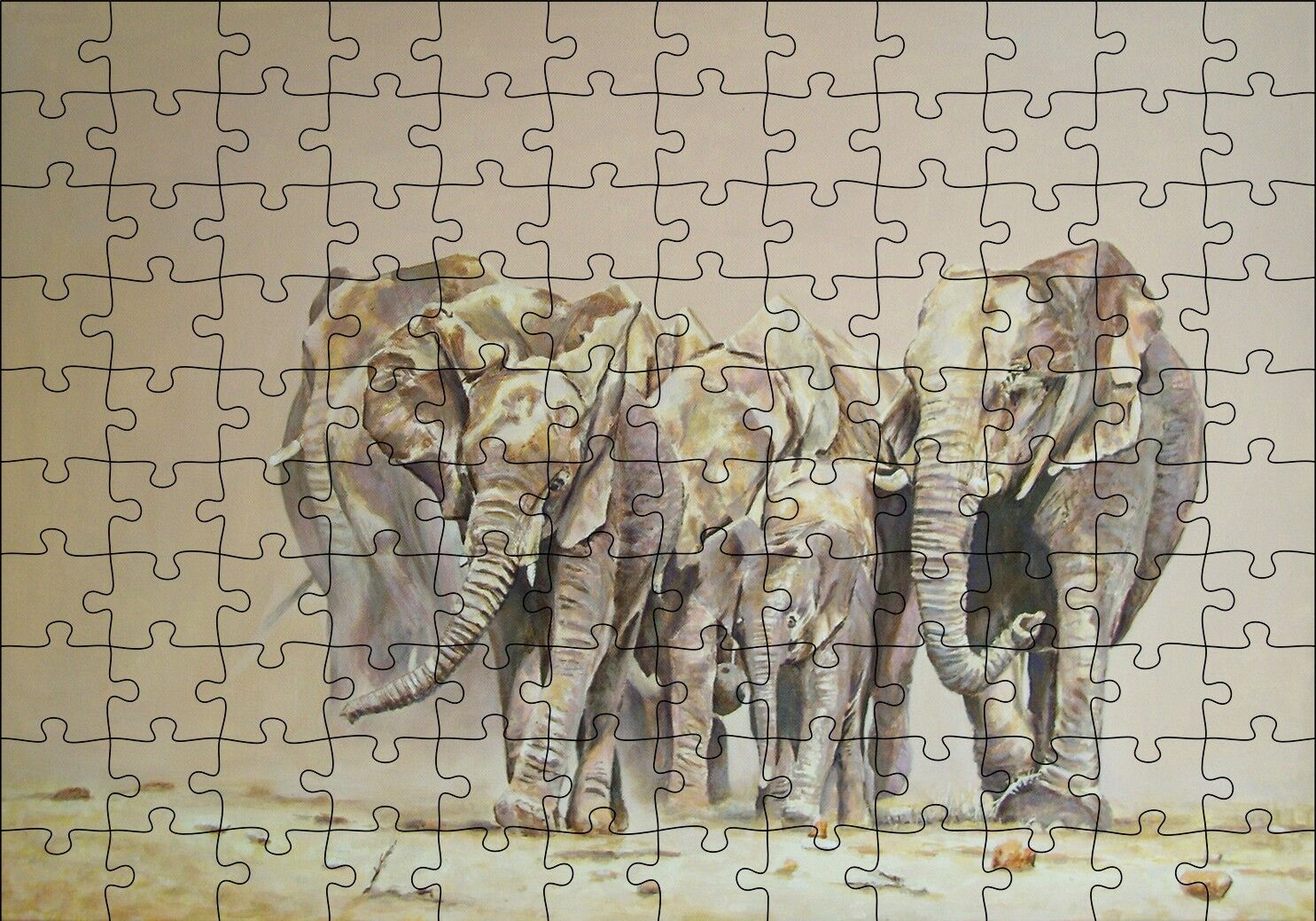 Fil Sürüsü ve Tozlu Topraklar Puzzle Yapboz MDF Ahşap 120 Parça 24 cm X 34 cm