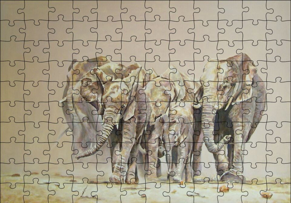 Fil Sürüsü ve Tozlu Topraklar Puzzle Yapboz MDF Ahşap 120 Parça 24 cm X 34 cm