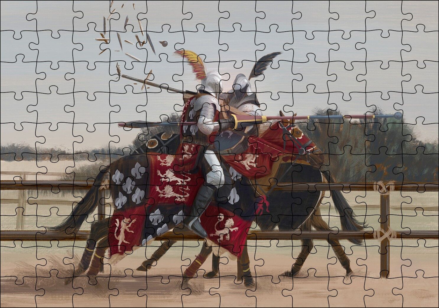 Şovalyelerin Çarpışması Görseli Puzzle Yapboz MDF Ahşap 120 Parça 24 cm X 34 cm