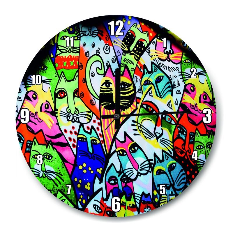 Duvar Boyama Rengarenk Kediler Çizim  Mdf Ahşap Duvar Saati