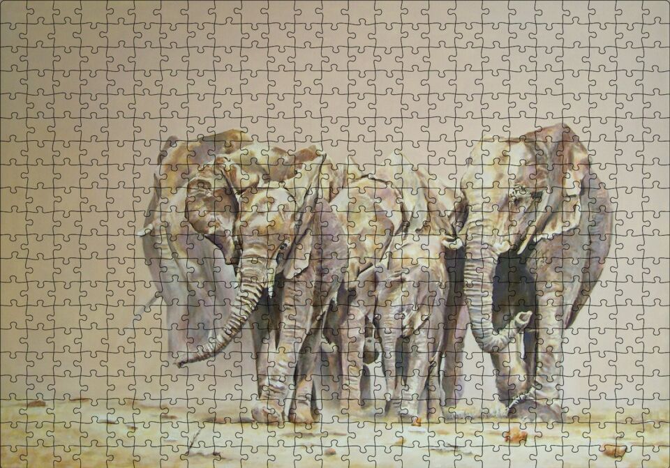 Fil Sürüsü ve Tozlu Topraklar Puzzle Yapboz MDF Ahşap 500 Parça 49 cm X 68 cm