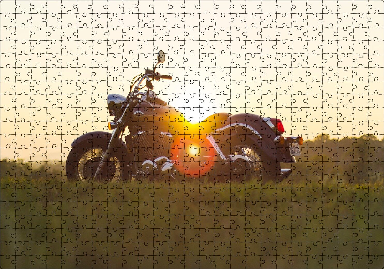 Black Cruiser Motorsiklet ve Gün Batımı Puzzle Yapboz MDF Ahşap 500 Parça 49 cm X 68 cm
