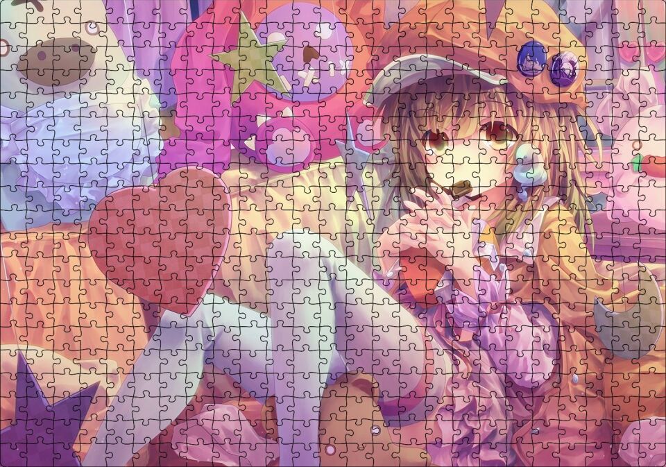 Anime Karakteri Şapkalı Kız ve Oyuncakları Puzzle Yapboz MDF Ahşap 500 Parça 49 cm X 68 cm