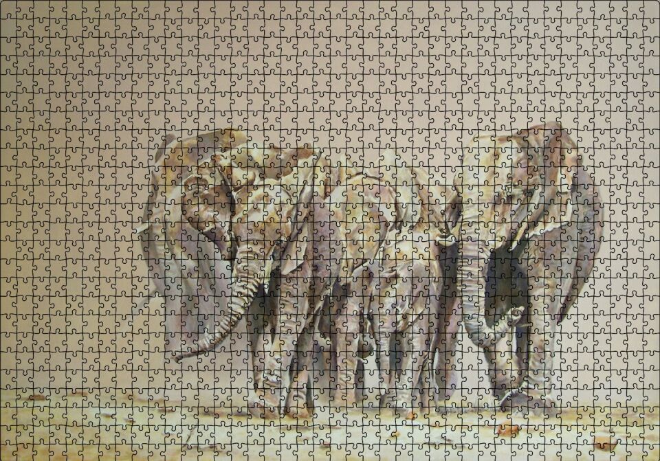 Fil Sürüsü ve Tozlu Topraklar Puzzle Yapboz MDF Ahşap 1000 Parça 49 cm X 68 cm
