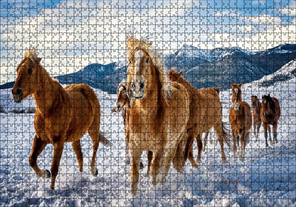 Karda Koşan Atlar Görseli Puzzle Yapboz MDF Ahşap 1000 Parça 49 cm X 68 cm
