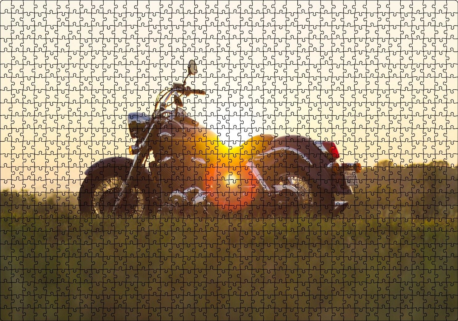 Black Cruiser Motorsiklet ve Gün Batımı Puzzle Yapboz MDF Ahşap 1000 Parça 49 cm X 68 cm