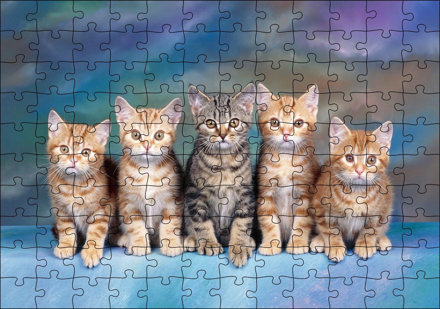 Dört Yavru Sarmanın Arasındaki Tekir Puzzle Yapboz MDF Ahşap