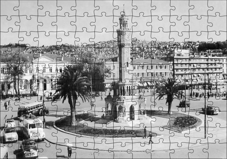 1950 Ler Konak Saat Kulesi İzmir Puzzle Yapboz MDF Ahşap