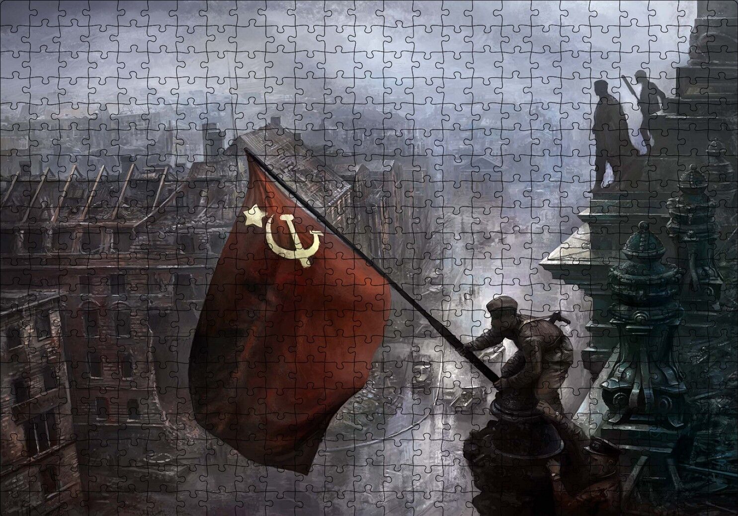 Kızıl Zeminde Sarı Orak Çekiç Bayrak Puzzle Yapboz MDF Ahşap 500 Parça 49 cm X 68 cm