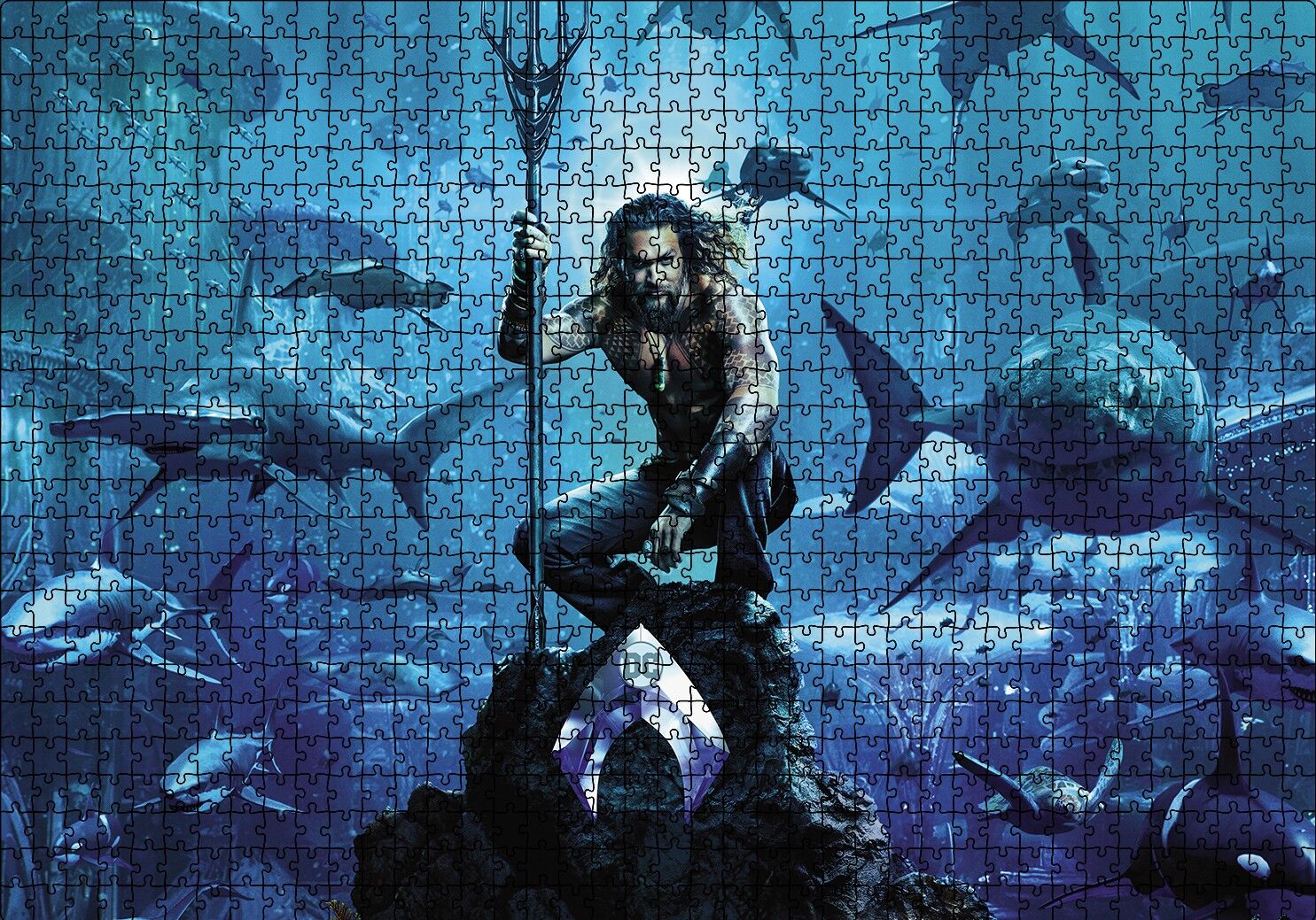 Aquaman Su Altında Köpek Balıklar Puzzle Yapboz MDF Ahşap 1000 Parça 49 cm X 68 cm