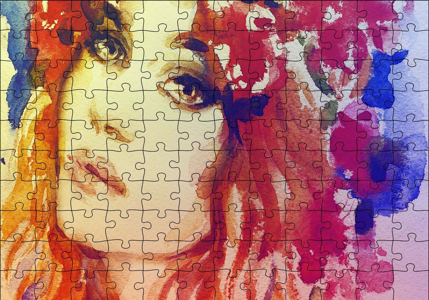 Kadın Suluboya Çizim Görsel Puzzle Yapboz MDF Ahşap