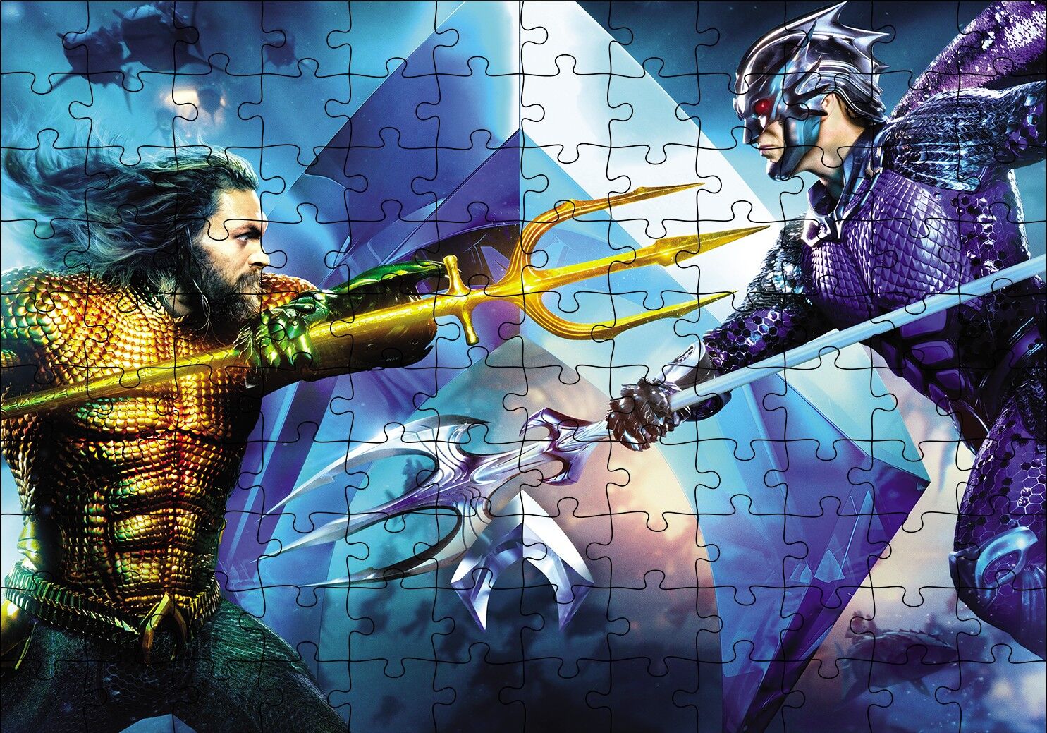 Aquaman VS King Orm Karşılaşması Puzzle Yapboz MDF Ahşap 120 Parça 24 cm X 34 cm