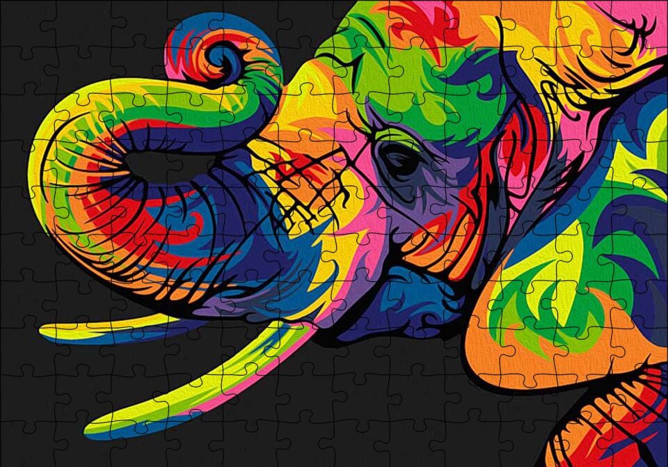 Genç Fil Dijital Mozaik Puzzle Yapboz MDF Ahşap 120 Parça 24 cm X 34 cm
