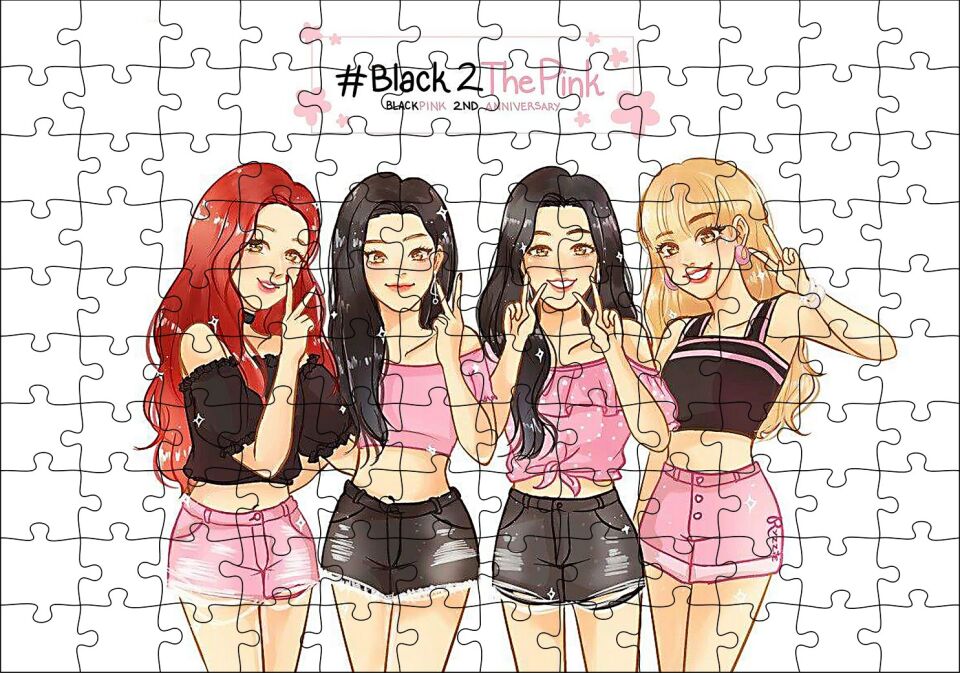 Black Pink Kore Pop Pembe Siyah Kıyafetli Puzzle Yapboz MDF Ahşap 120 Parça 24 cm X 34 cm
