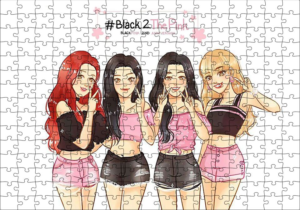 Black Pink Kore Pop Pembe Siyah Kıyafetli Puzzle Yapboz MDF Ahşap 255 Parça 34 cm X 49 cm
