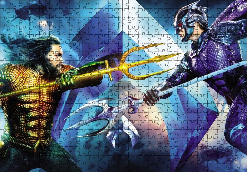 Aquaman VS King Orm Karşılaşması Puzzle Yapboz MDF Ahşap 500 Parça 49 cm X 68 cm