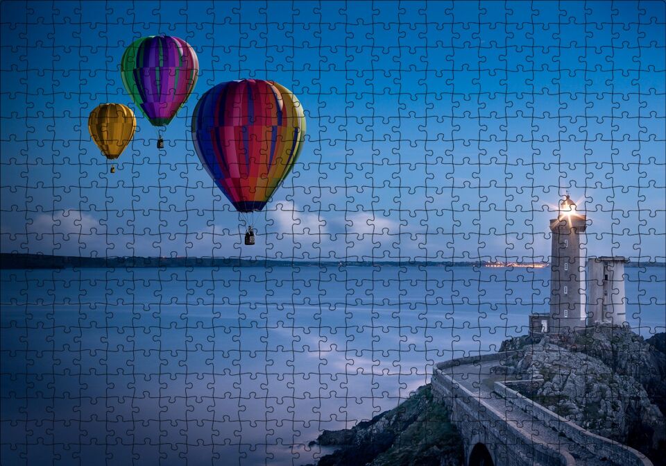 Okyanus Deniz Feneri ve Sıcak Hava Balonları Puzzle Yapboz MDF Ahşap 500 Parça 49 cm X 68 cm