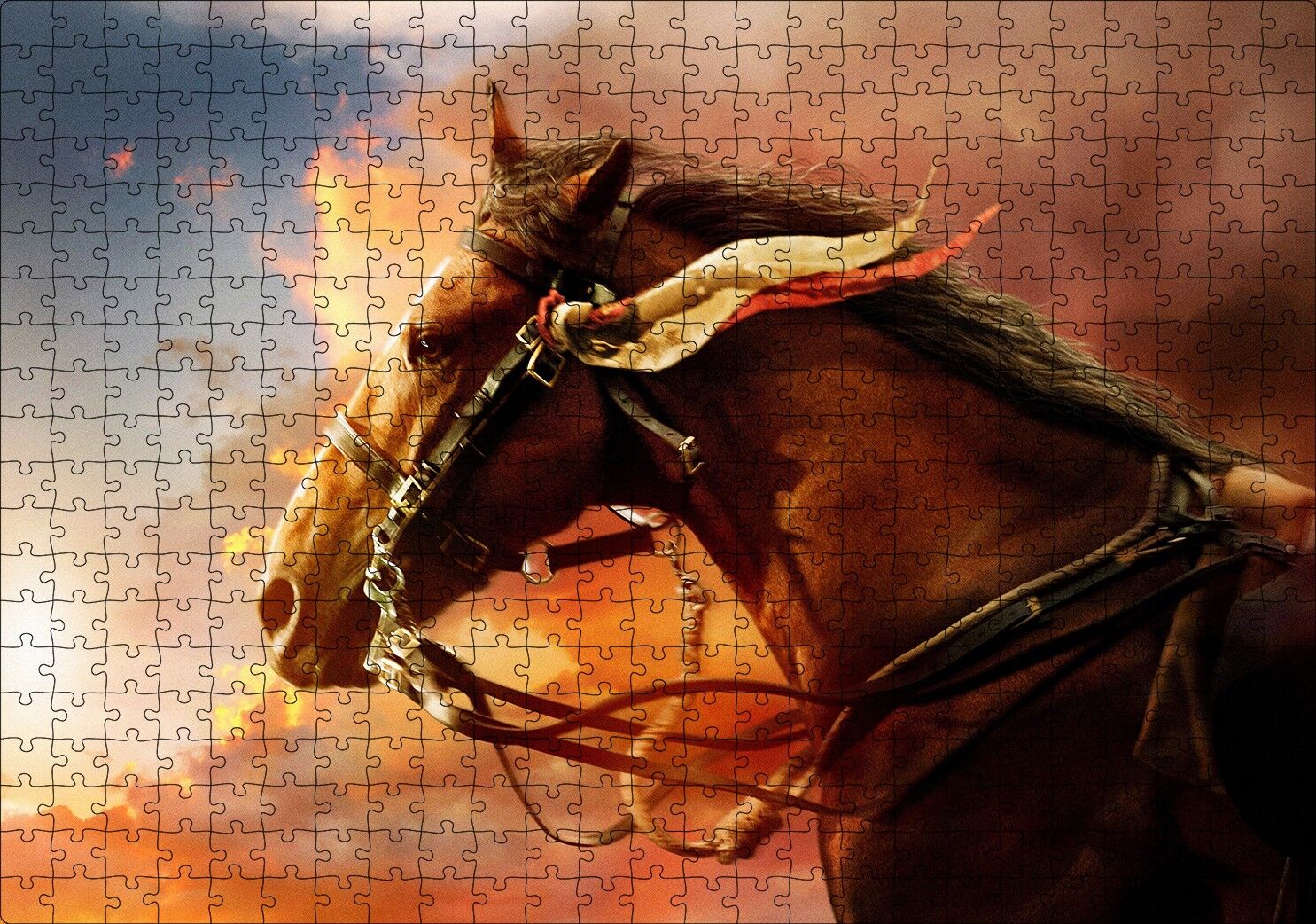 Kızıl Bulutlar Koşan Kahverengi At Görseli Puzzle Yapboz MDF Ahşap 500 Parça 49 cm X 68 cm