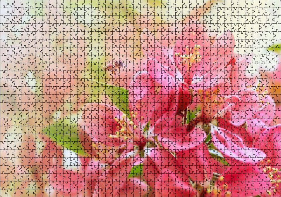Pembe Elma Çiçeği Görseli Puzzle Yapboz MDF Ahşap 1000 Parça 49 cm X 68 cm