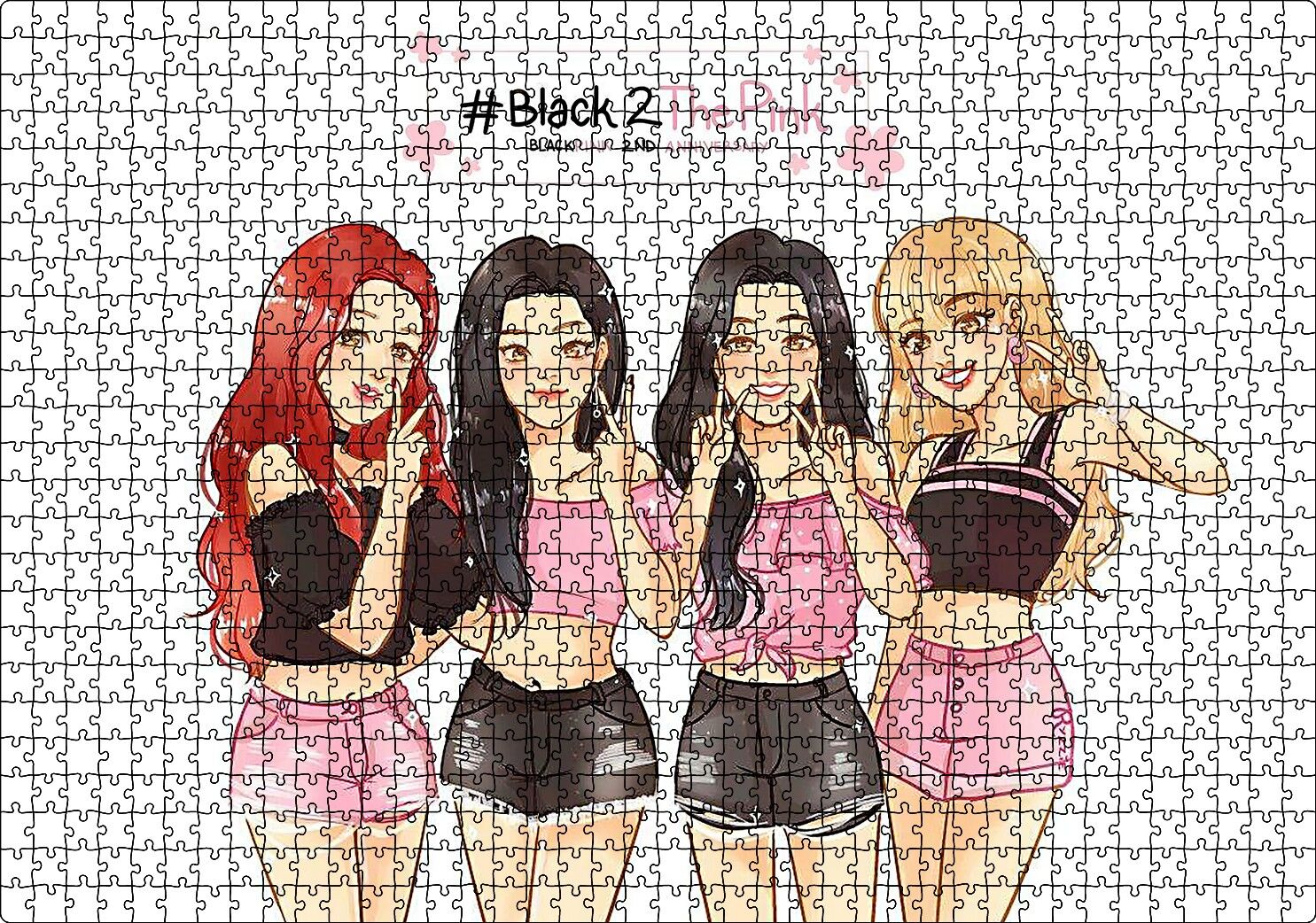 Black Pink Kore Pop Pembe Siyah Kıyafetli Puzzle Yapboz MDF Ahşap 1000 Parça 49 cm X 68 cm