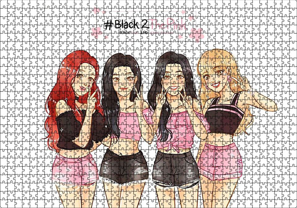 Black Pink Kore Pop Pembe Siyah Kıyafetli Puzzle Yapboz MDF Ahşap 1000 Parça 49 cm X 68 cm