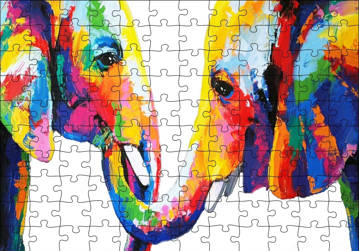 Gökkuşağı Filler Suluboya Mozaik Suluboya Puzzle Yapboz MDF Ahşap 120 Parça 24 cm X 34 cm