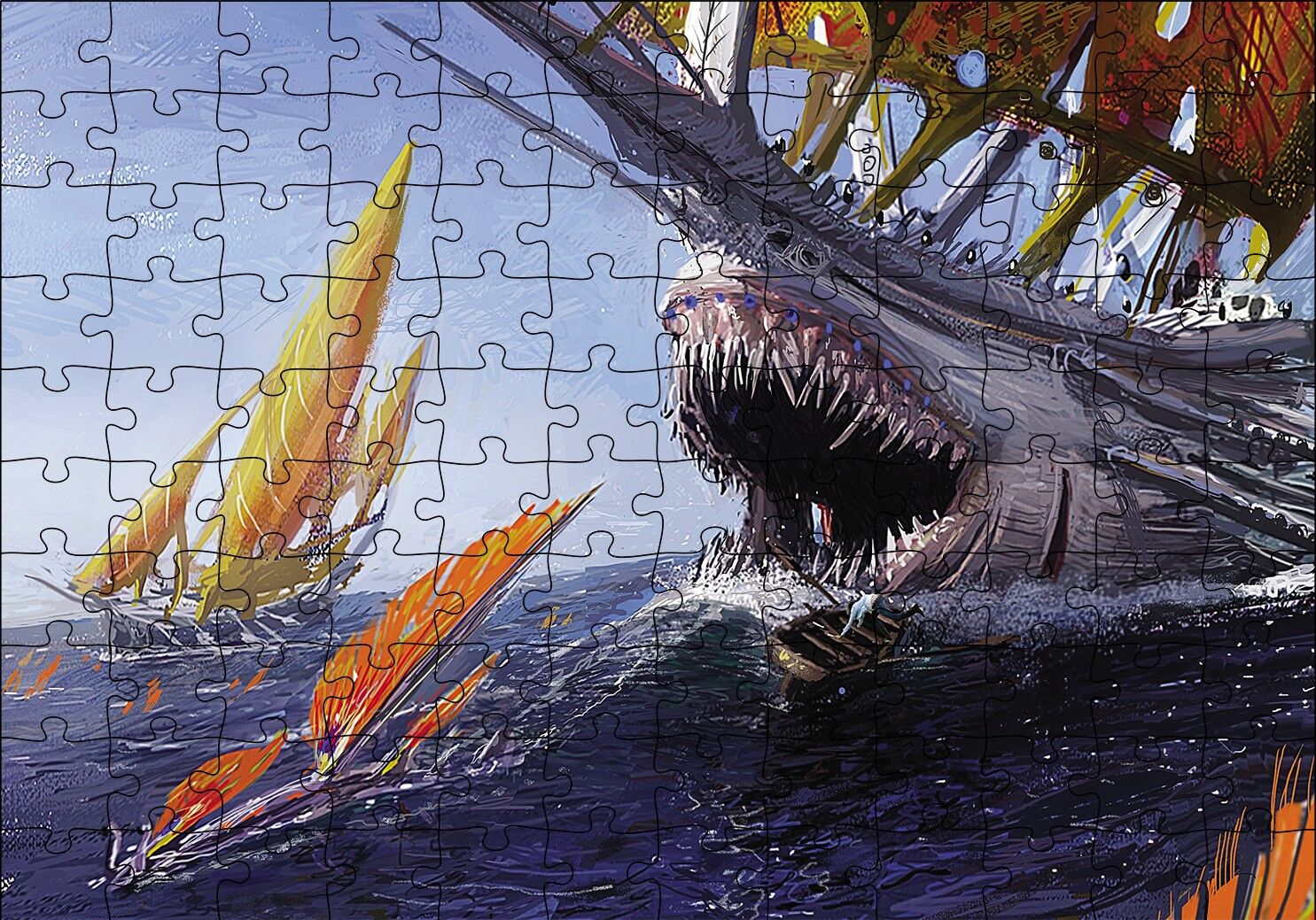 Canavar Gemi Yağlıboya Görseli Puzzle Yapboz MDF Ahşap